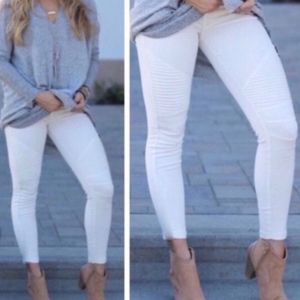 White Moto Leggings
